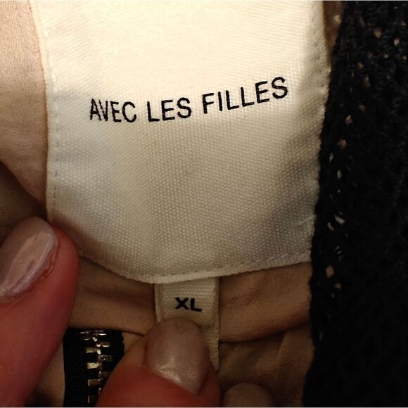 Avec Les Filles Black lac mesh overlay zip hood bomber jacket size XL - Picture 6 of 6